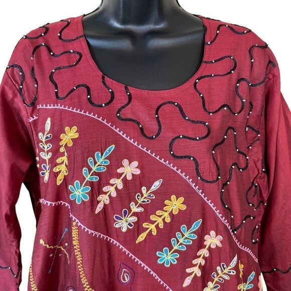 Embroidered Flared Sleeve Kurti Maxi Dress NWT - Picture 2 of 8